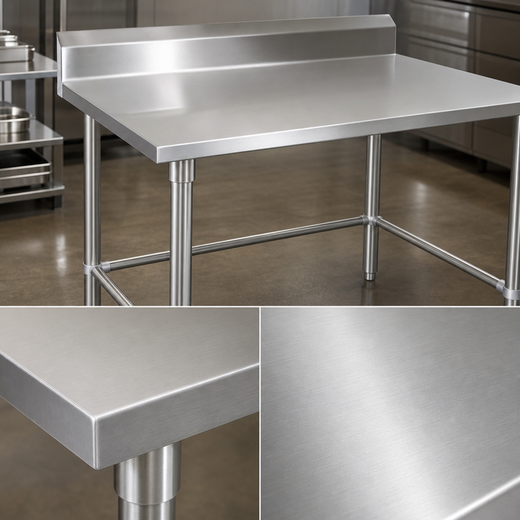 Product image #3 for John Boos Stallion 120-Inch Stainless Steel Work Table with 5-Inch Backsplash, 14-Gauge 300-Series Top