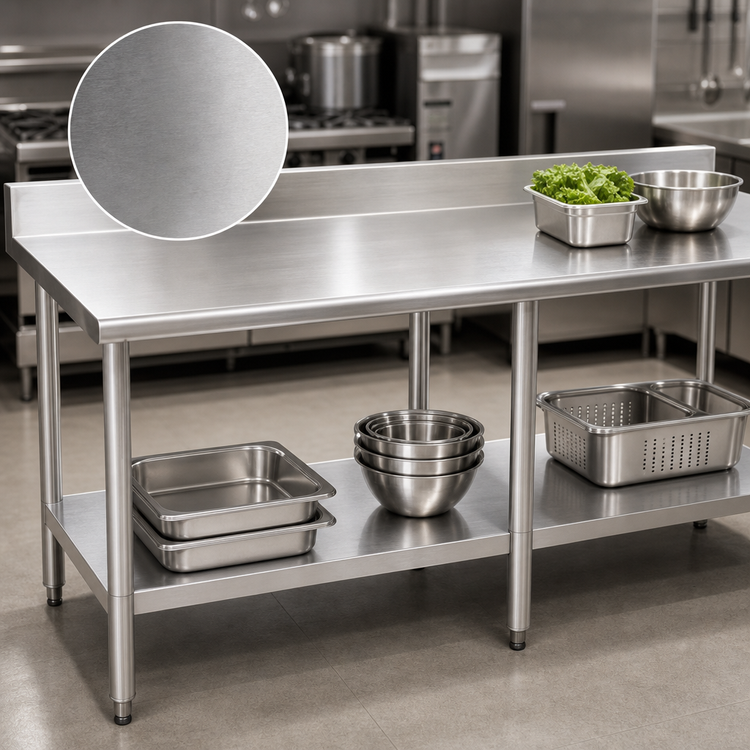 Product image #3 for Eagle Group Budget Series 120-Inch W x 30-Inch D 430 Stainless Steel Work Table with 4-1/2-Inch Backsplash and Undershelf