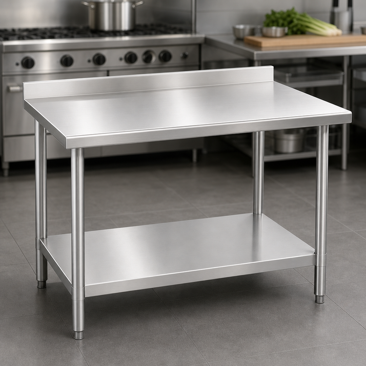 Product image #3 for Budget Series 24 x 30 Inch 430 Stainless Steel Work Table with Adjustable Undershelf and Rear Up-Turn