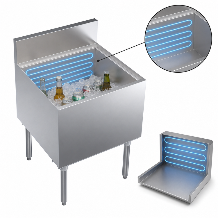 Product image #3 for Krowne Royal Series Stainless Steel Underbar Ice Bin/Cocktail Unit with Built-In 10-Circuit Cold Plate, 24 x 24 Inch, 92 lb Capacity