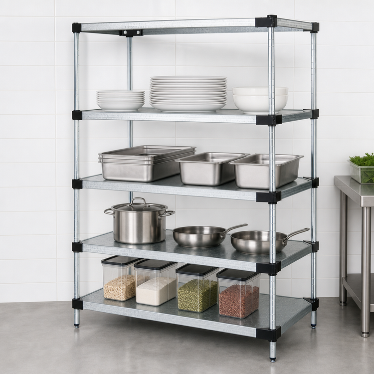Product image #3 for Quantum Stationary Solid Shelving Starter Kit, 54-Inch W x 24-Inch D x 54-Inch H, 5 Shelves