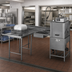 Thumbnail image #3 for Eagle Group Island Soiled Dishtable with Dish Landing Shelf and Pre-Rinse Sink, 66-Inch Machine-to-Corner / 60-Inch Corner-to-End, Right-to-Left Operation