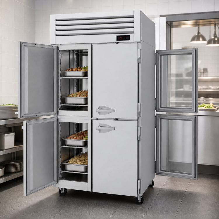 Product image #3 for Turbo Air PRO Series Pass-Thru Heated Holding Cabinet, 2-Section, 53 Cu. Ft., Front Solid / Back Glass Half Doors
