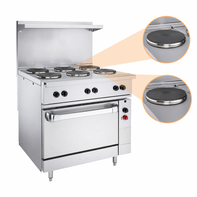 Product image #4 for Vulcan 36-Inch Electric Restaurant Range with 2 Hot Tops, 12-Inch Griddle and Oversized Oven