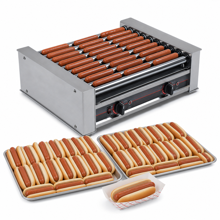 Product image #3 for Roll-A-Grill Wide Roller Hot Dog Grill with 10 Chrome Rollers, 45 Hot Dog Capacity, 220V