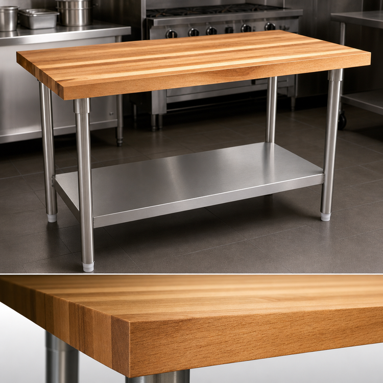 Product image #3 for John Boos SNS03-X 60-Inch x 24-Inch Wood Top Work Table with Stainless Steel Base and Adjustable Undershelf
