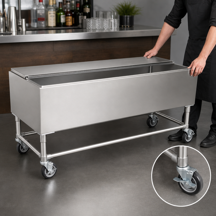 Product image #4 for 36 x 24 x 29-1/2-Inch Mobile Stainless Steel Bar Ice Chest with 5-Inch Locking Casters