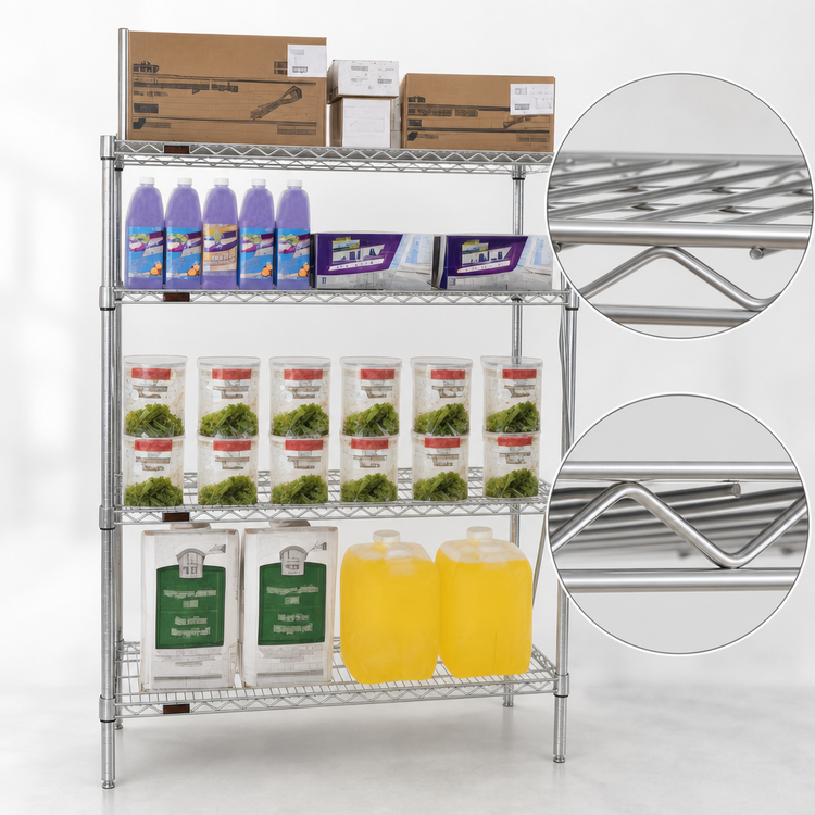 Product image #3 for Quad-Adjust 4-Tier Stationary Wire Shelving Starter Unit, 48"W x 24"D x 74"H, Stainless Steel Finish