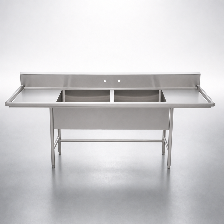 Product image #3 for Eagle Group S14 Series 2-Compartment Stainless Steel Sink with Left and Right Drainboards, 81 x 27 Inches