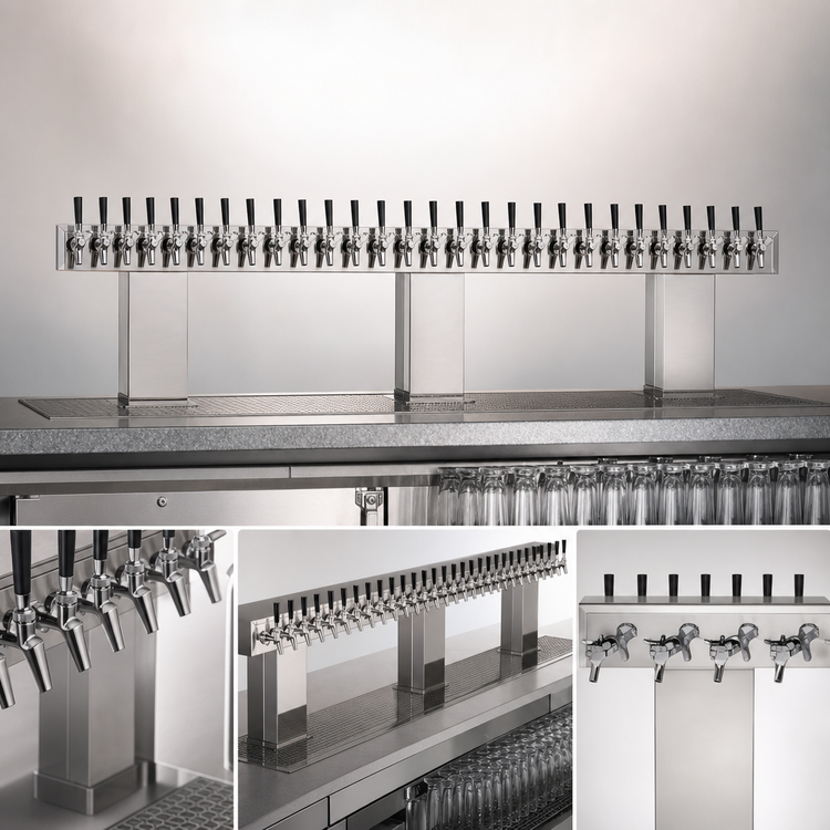 Product image #3 for Perlick Bridge Tee Extra High Countertop Glycol-Cooled Draft Beer Tower with 30 Faucets, Stainless Steel