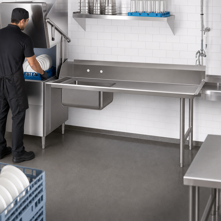 Product image #3 for Advance Tabco Straight Soil Right Dishtable with Pre-Rinse Sink, 107 Inch Wide, 16 Gauge 304 Stainless Steel