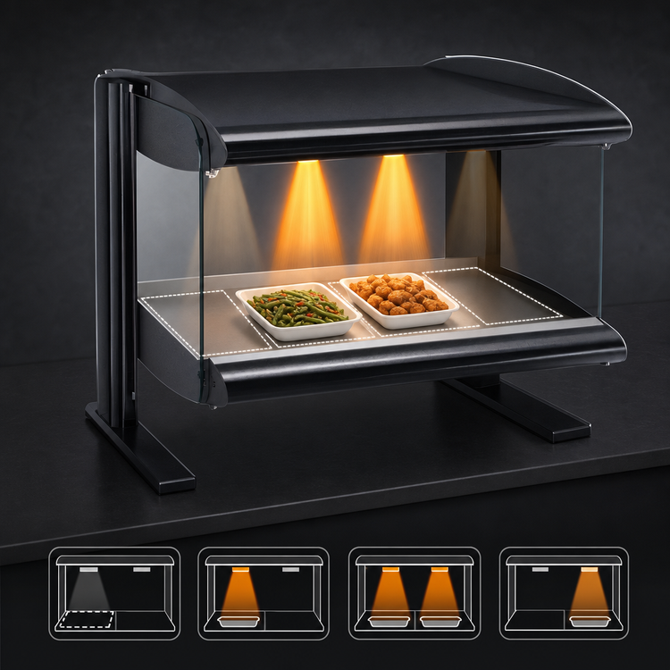 Product image #3 for Hatco Spot On Horizontal Heated Zone Merchandiser Warmer, 46-Inch Countertop, 1 Shelf, 4 Zones, 120V