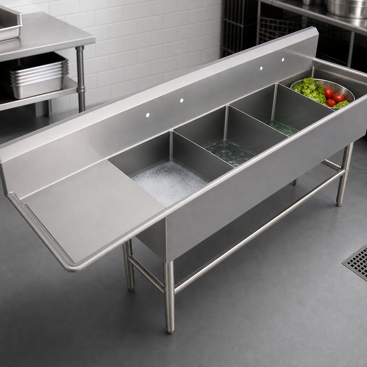 Product image #3 for John Boos Pro-Bowl 4-Compartment Stainless Steel Sink with 30 Inch Left Drainboard, 24 x 24 x 14 Inch Bowls