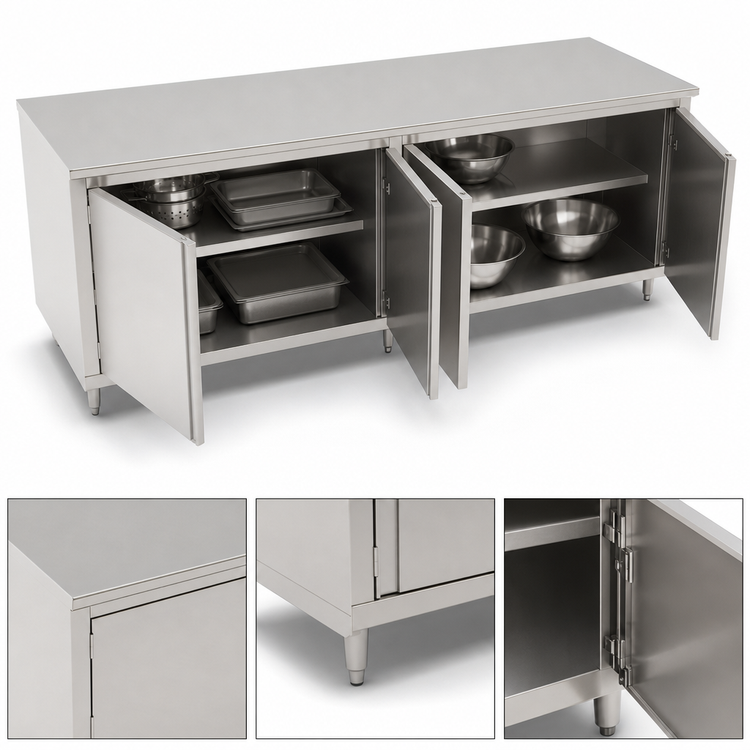 Product image #3 for John Boos Enclosed Work Table with Stainless Steel Cabinet Base and Hinged Doors, 96 x 36 Inches, Flat Top