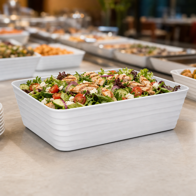 Product image #3 for American Metalcraft Del Mar 96 oz. Rectangular White ABS Plastic Serving Bowl