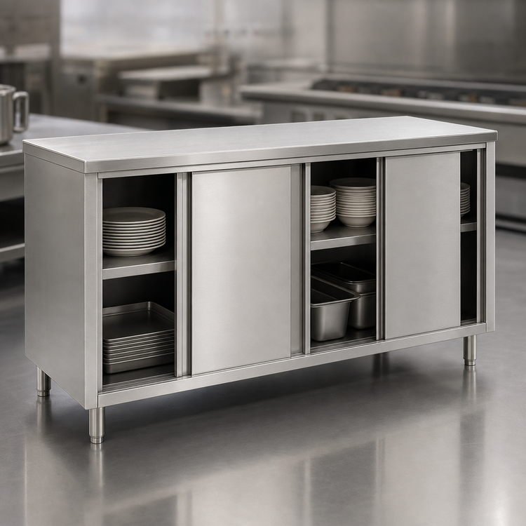 Product image #3 for Spec-Master 96-Inch Wide Stainless Steel Plate Cabinet with 4 Sliding Doors