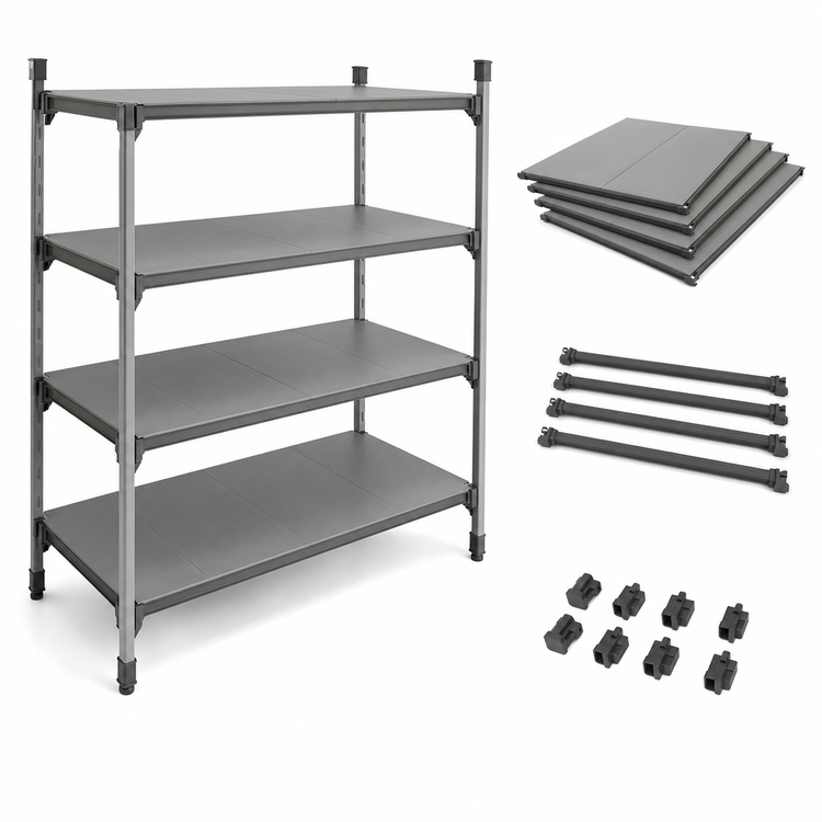 Product image #3 for Cambro Camshelving Basics Plus 48" x 18" Solid 5-Shelf Kit, Brushed Graphite
