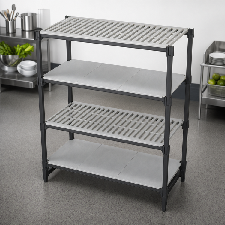 Product image #3 for Cambro Camshelving Basics Plus 21 x 36 Inch 4-Shelf Shelf Kit, Vented and Solid, Brushed Graphite