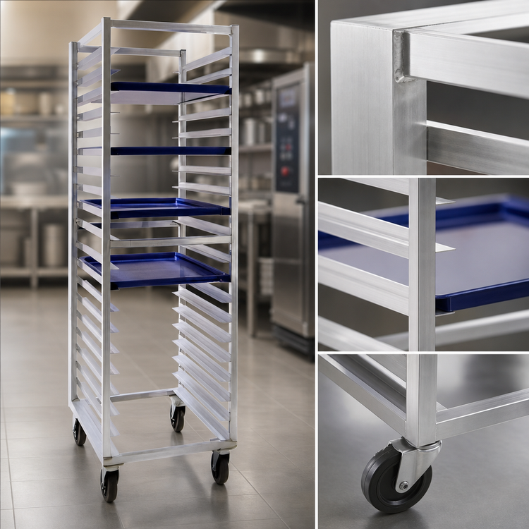 Product image #3 for New Age 7331 Full-Height Aluminum Bun Pan Rack, Open Sides, End Loading, 20 Sheet Pan Capacity