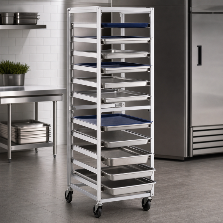 Product image #3 for Mobile Universal Wide Angle Pan Rack, Open Frame, 12 Pair, 5-Inch Centers, Aluminum