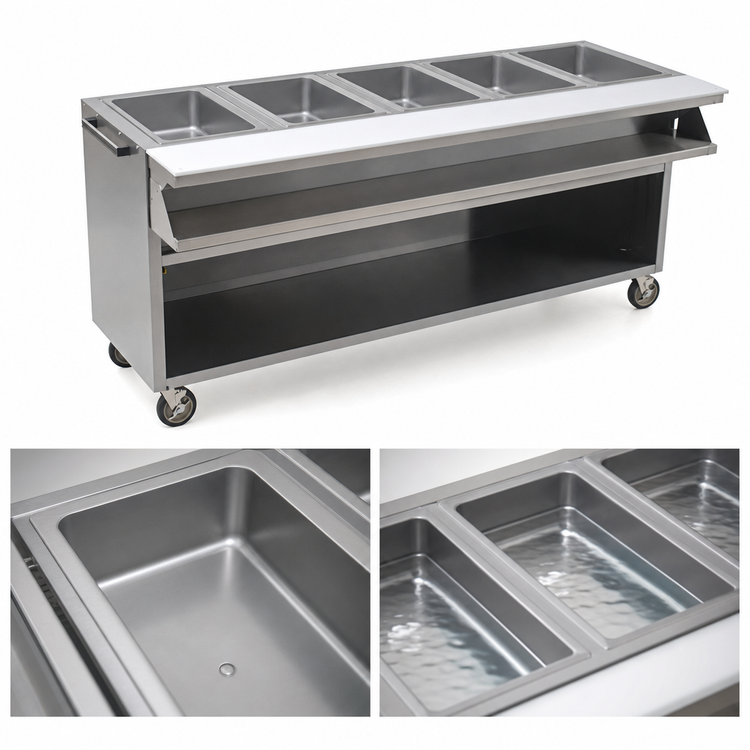 Product image #3 for Spec-Master SPHT5OB-208 79-Inch Electric 5-Pan Sealed Well Hot Food Table with Open Base and Casters