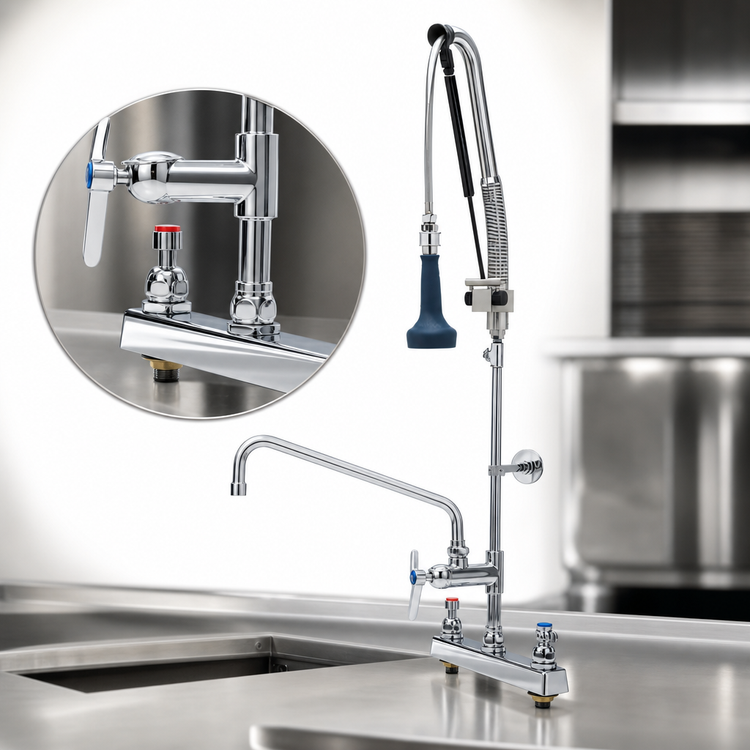 Product image #3 for T&S Brass EverSteel DuraPull 8-Inch Center Deck Mount Workboard Add-On Faucet Pre-Rinse Unit with 12-Inch Swing Nozzle