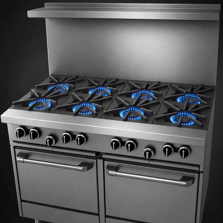 Product image #3 for Garland G Starfire Pro G48-8LL 48-Inch Gas Restaurant Range with 8 Open Burners and 2 Space-Saver Ovens