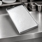 Thumbnail image #3 for American Metalcraft HMST10 Rectangular Stainless Steel Serving Tray with Raised Sides, Hammered Finish, 10 x 4-1/2 x 1/2 Inches Case of 16