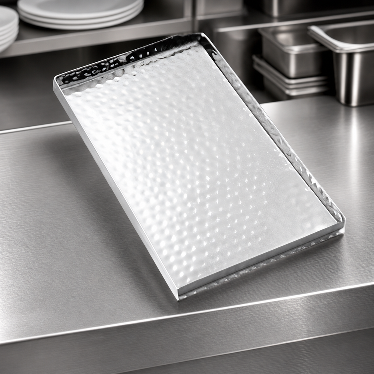 Product image #3 for American Metalcraft Hammered Stainless Steel Rectangular Serving Tray with Sides, 10 x 4-1/2 Inches