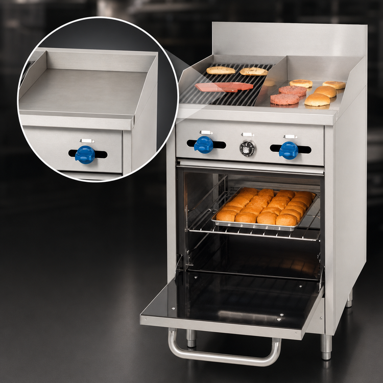 Product image #3 for Comstock-Castle 24-Inch Wide Commercial Gas Range with 12-Inch Griddle, 12-Inch Char-Broiler, and Space-Saver Oven