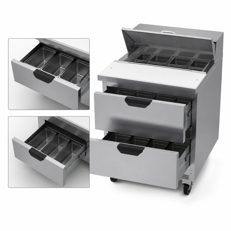 Product image #4 for Beverage-Air SPED27HC 27-Inch One-Section Sandwich Top Refrigerated Prep Table with 2 Drawers