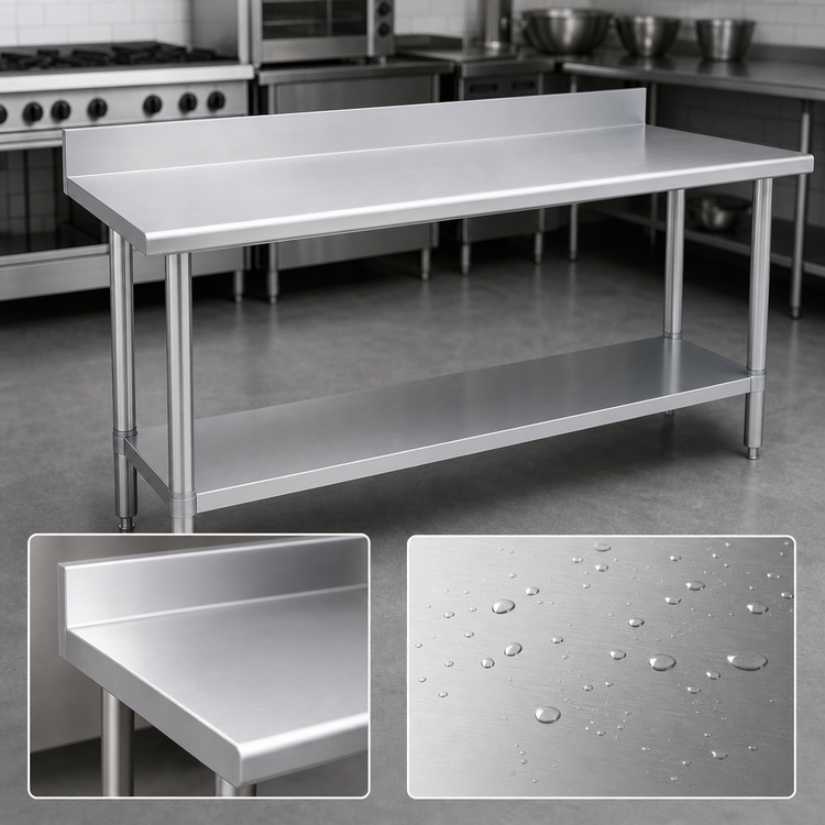 Product image #3 for Duke Deluxe 16-Gauge Stainless Steel Work Table with 5-Inch Riser, Undershelf, 24 x 120 Inches