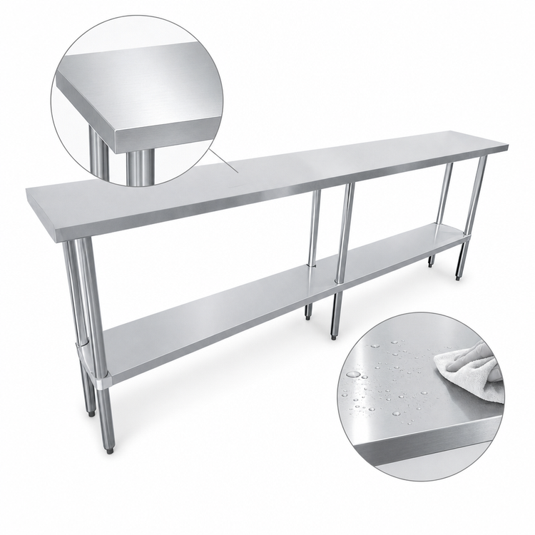 Product image #3 for Sapphire 84-Inch Underbar Stainless Steel Flat Top Worktable with Galvanized Legs and Undershelf