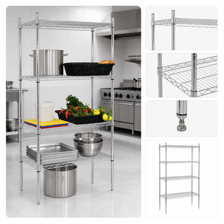 Product image #3 for 60 x 24 x 72 Inch Chrome Wire Shelving Unit with 4 Shelves