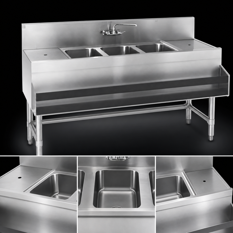 Product image #3 for Eagle Spec-Bar 3-Compartment Underbar Sink Unit with Right Drainboard, 72 x 24 Inches