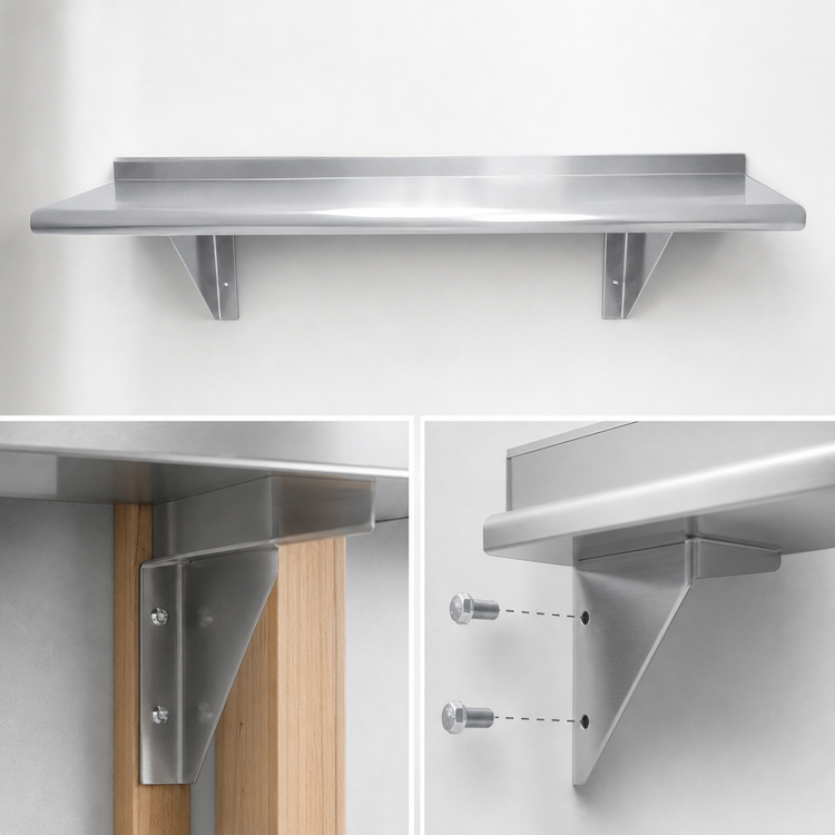 Product image #3 for Advance Tabco 60-Inch x 18-Inch Wall-Mounted 18/430 Satin-Finish Stainless Steel Shelf