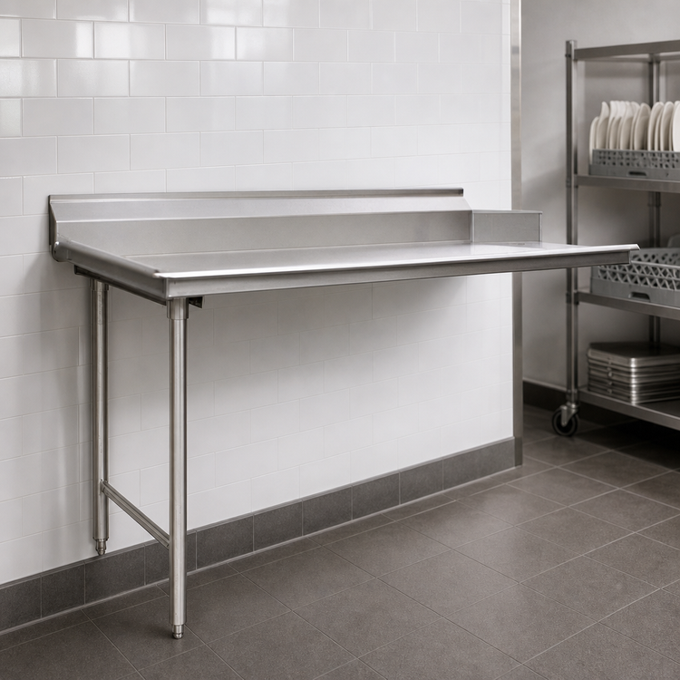 Product image #3 for Eagle Group Straight Clean Dishtable, 48 x 30 Inch, Right-to-Left, 16/430 Stainless Steel Top, 8 Inch Backsplash