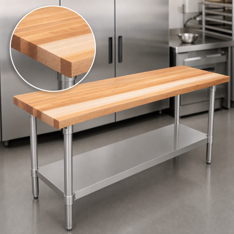 Product image #3 for John Boos 60-Inch x 18-Inch Edge Grain Maple Wood Top Work Table with Adjustable Undershelf