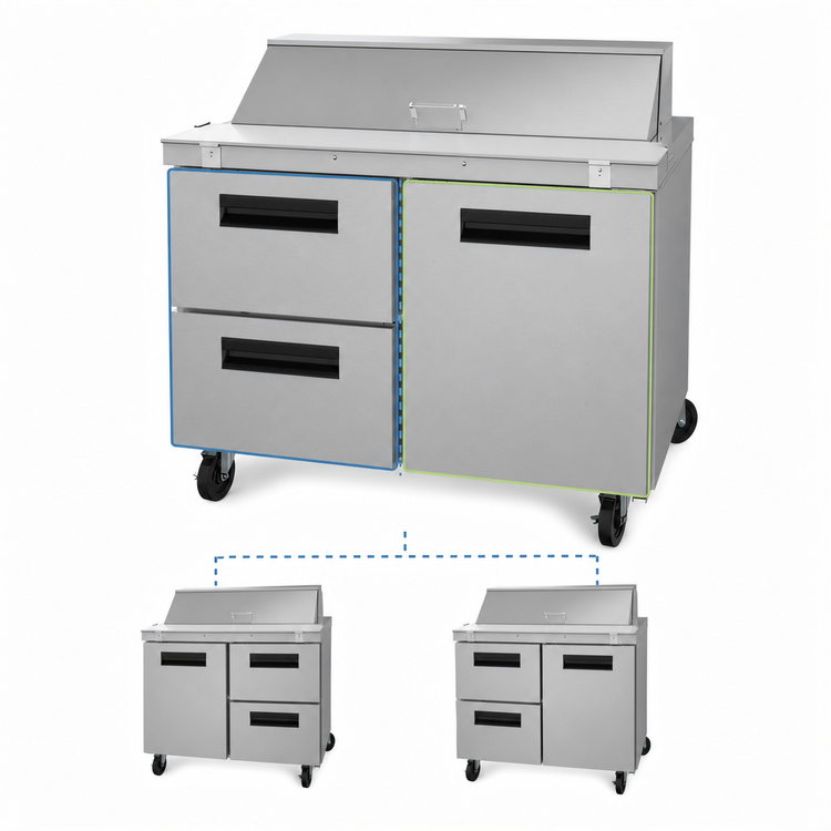Product image #3 for Hoshizaki Steelheart SR48B-12D2 48-Inch Two-Section Sandwich Top Prep Refrigerator with 1 Door and 2 Drawers