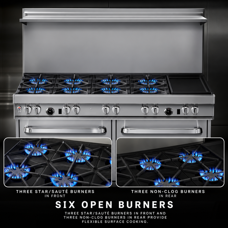 Product image #3 for Southbend Ultimate 60-Inch Gas Restaurant Range with 6 Burners, 24-Inch Charbroiler, Standard Oven and Cabinet Base