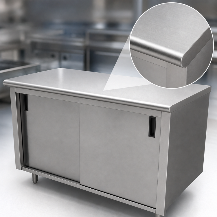Product image #3 for Advance Tabco Special Value Series Enclosed Stainless Steel Work Table, 84 x 30 Inches, Cabinet Base with Mid-Shelf and Sliding Doors