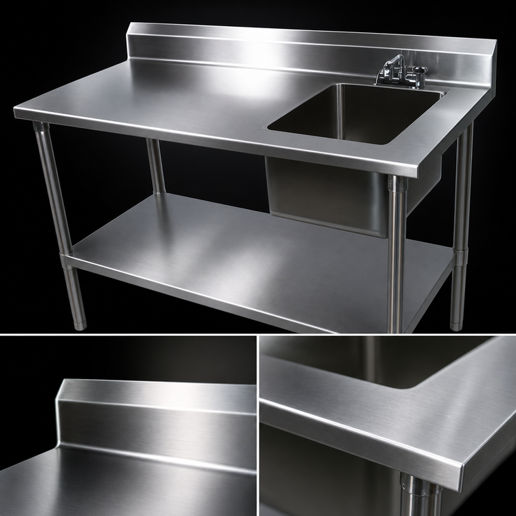 Product image #3 for John Boos 48" x 30" 16-Gauge Stainless Steel Prep Sink Table, Right Bowl, 5" Backsplash, Galvanized Base