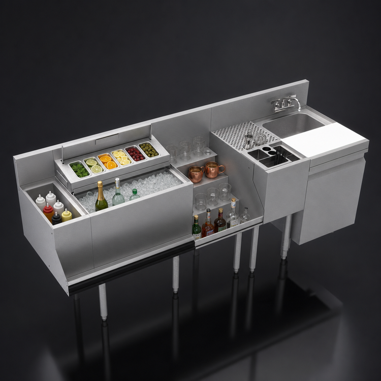 Product image #3 for Krowne Royal Series 78-Inch Stainless Steel Underbar Workstation with Ice Bin and Dump Sink