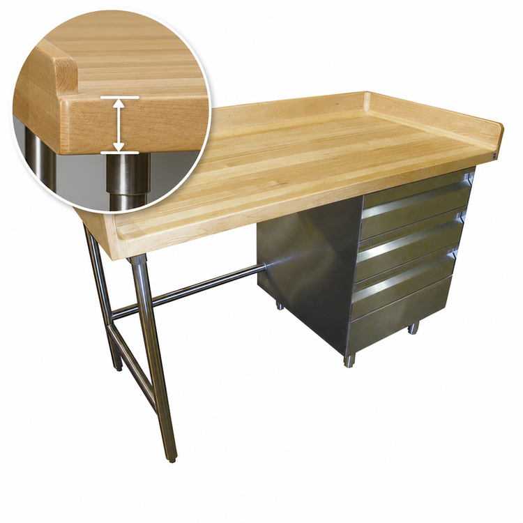 Product image #3 for Advance Tabco 84-Inch x 30-Inch Bakers' Wood Top Work Table with Right-Side 3-Tier Drawers and 4-Inch Splash