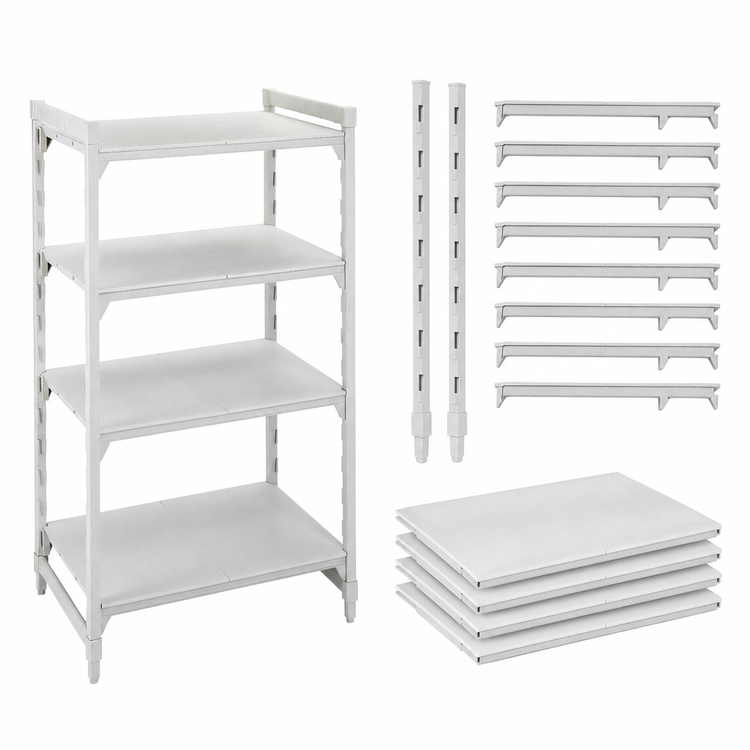 Product image #4 for Cambro Camshelving Premium 4-Tier Solid Stationary Shelving Starter Unit, 24" W x 36" L x 64" H, Speckled Gray