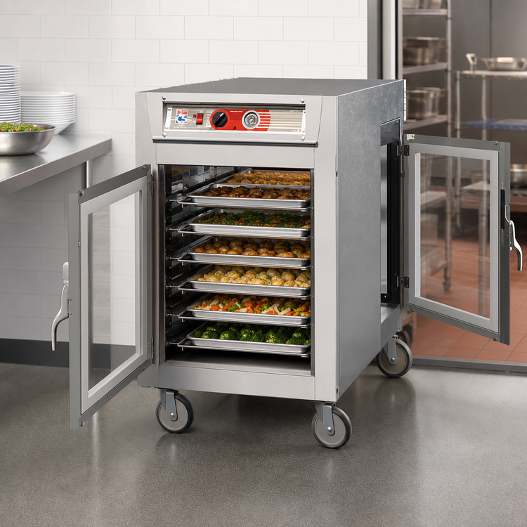 Product image #3 for Metro C5 6 Series Mobile Half-Height Pass-Thru Heated Holding Cabinet with Double-Pane Tempered Glass Doors, 17 Pan Capacity