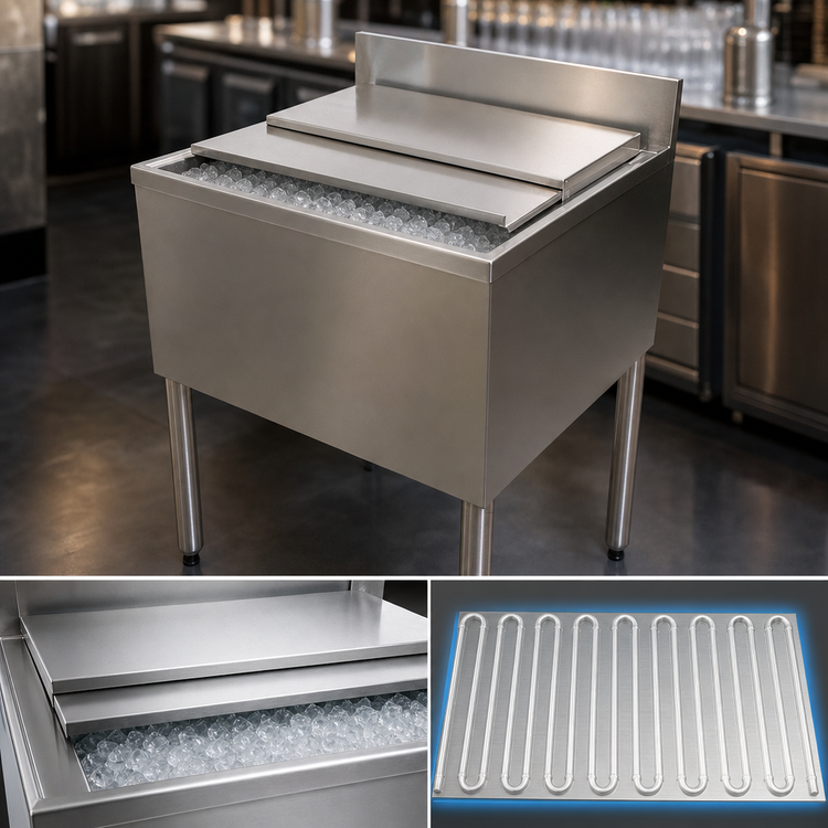 Product image #4 for BK Resources 48-Inch Wide Underbar Insulated Ice Bin with 8-Circuit Aluminum Cold Plate, 167 lb Capacity