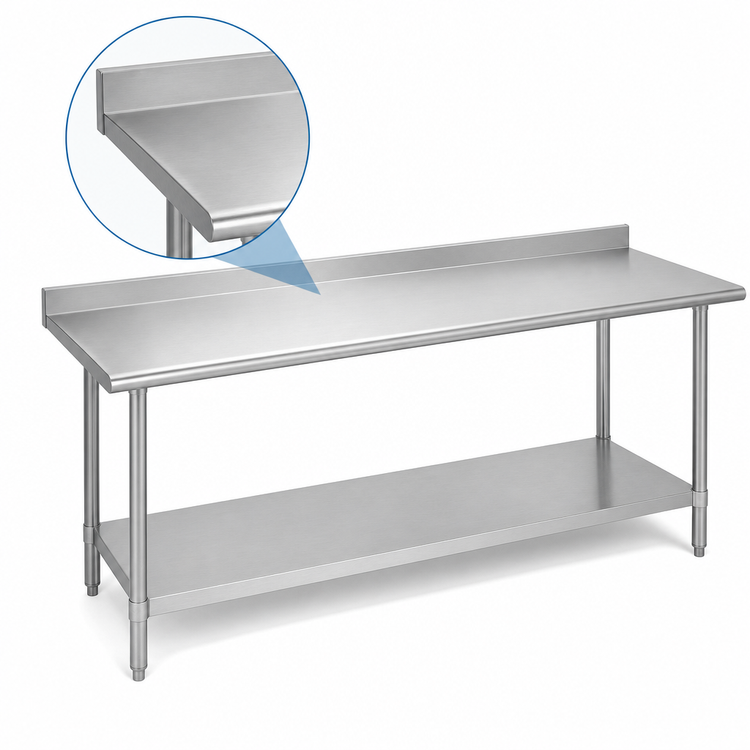 Product image #3 for Duke 72 x 24-Inch 16-Gauge 300-Series Stainless Steel Work Table with 1-1/8-Inch Riser and Stainless Undershelf