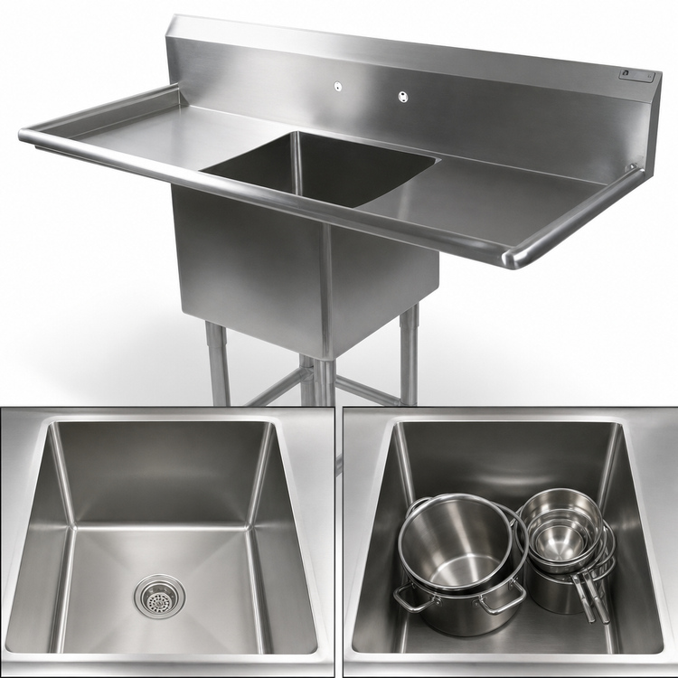 Product image #3 for John Boos Pro-Bowl 1-Compartment Stainless Steel Sink with Left and Right Drainboards, 57-1/4 Inch Wide, 14-Gauge 300-Series Stainless Steel
