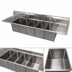 Thumbnail image #4 for BK Resources UBDW-18-472TS Four-Compartment Slim-Line Stainless Steel Underbar Sink with Left & Right Drainboards, 72 Inch